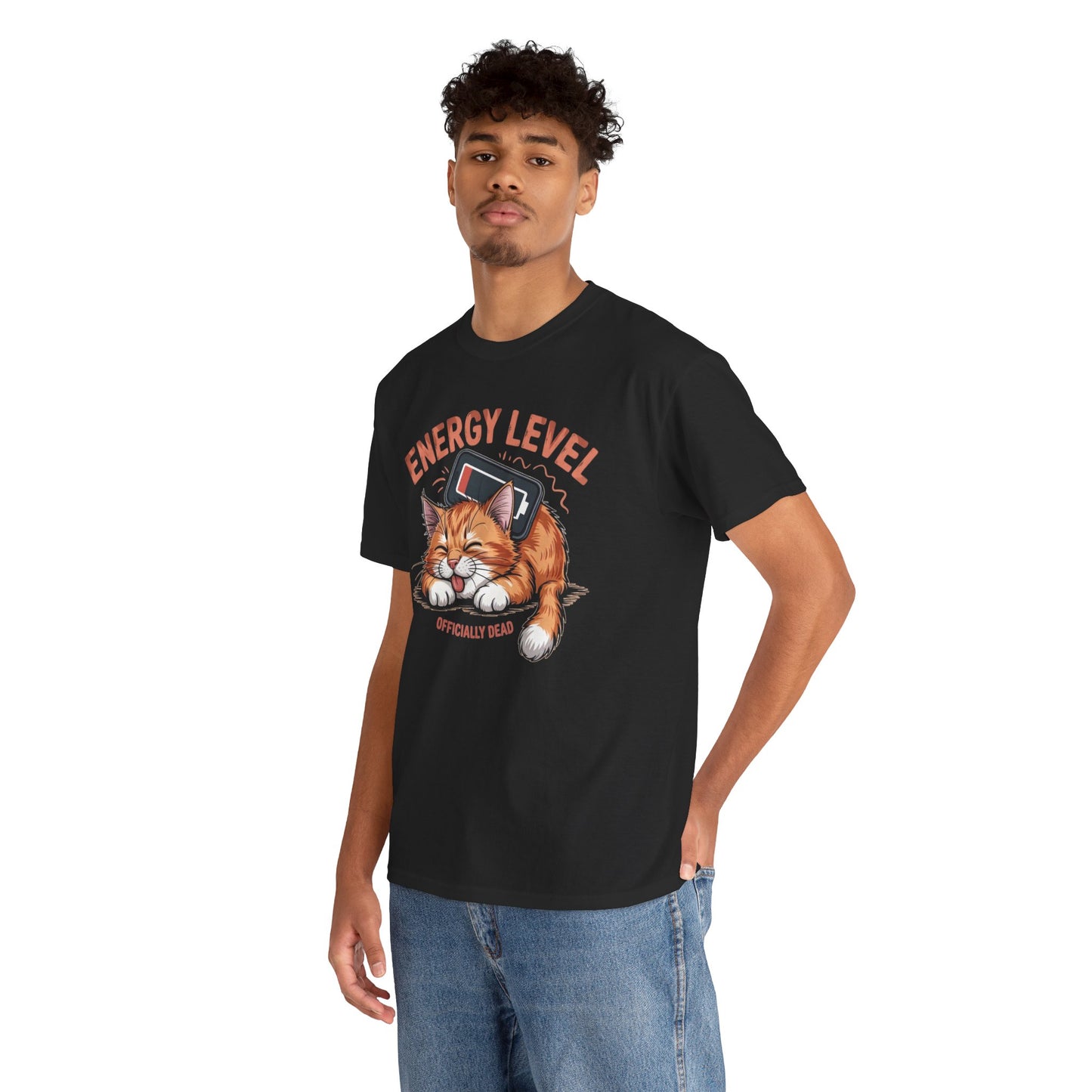 Energy Level: Officially Dead T-Shirt — Funny Cat Graphic Tee, Cat Lover Gift - 14867