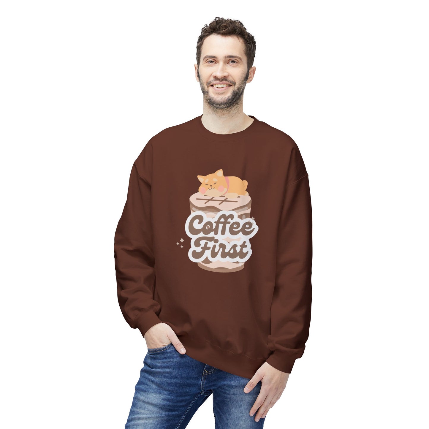 Coffee First - Unisex Midweight Softstyle Fleece Crewneck Sweatshirt - 11344