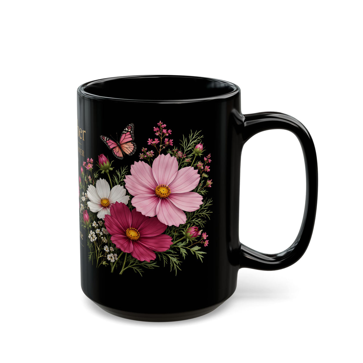 October Birth Flower Mug, Personalized Cosmos Black Coffee Cup - 14980