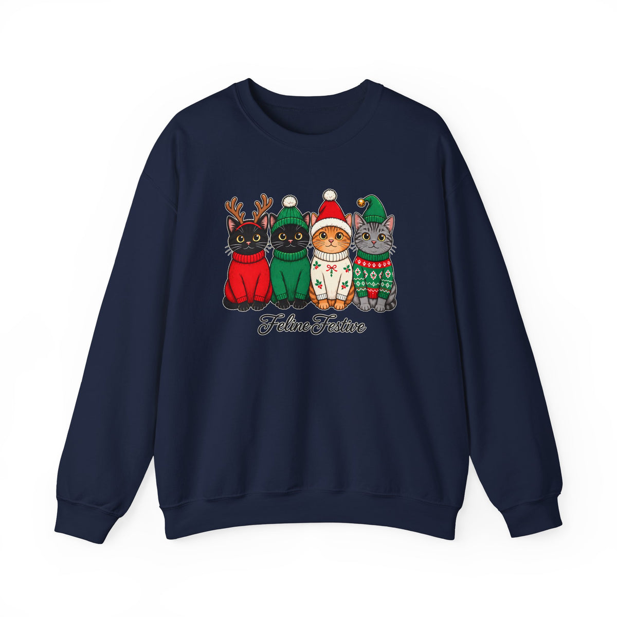 Feline Festive Sweatshirt, Cute Christmas Cats Crewneck - 14564