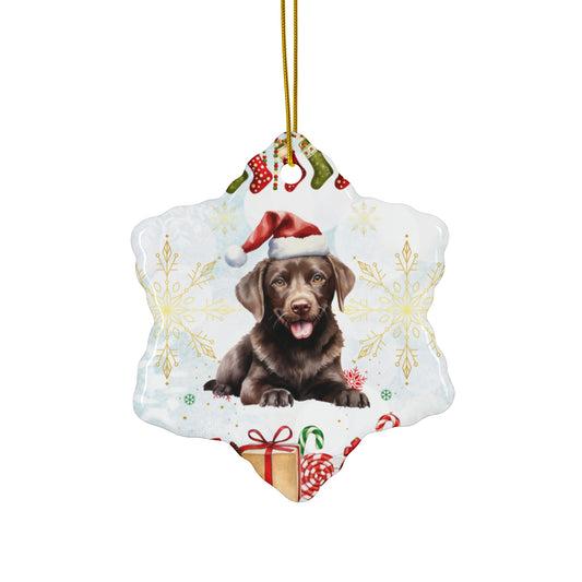 Dog with Christmas Hat - Ceramic Ornament, 4 Shapes