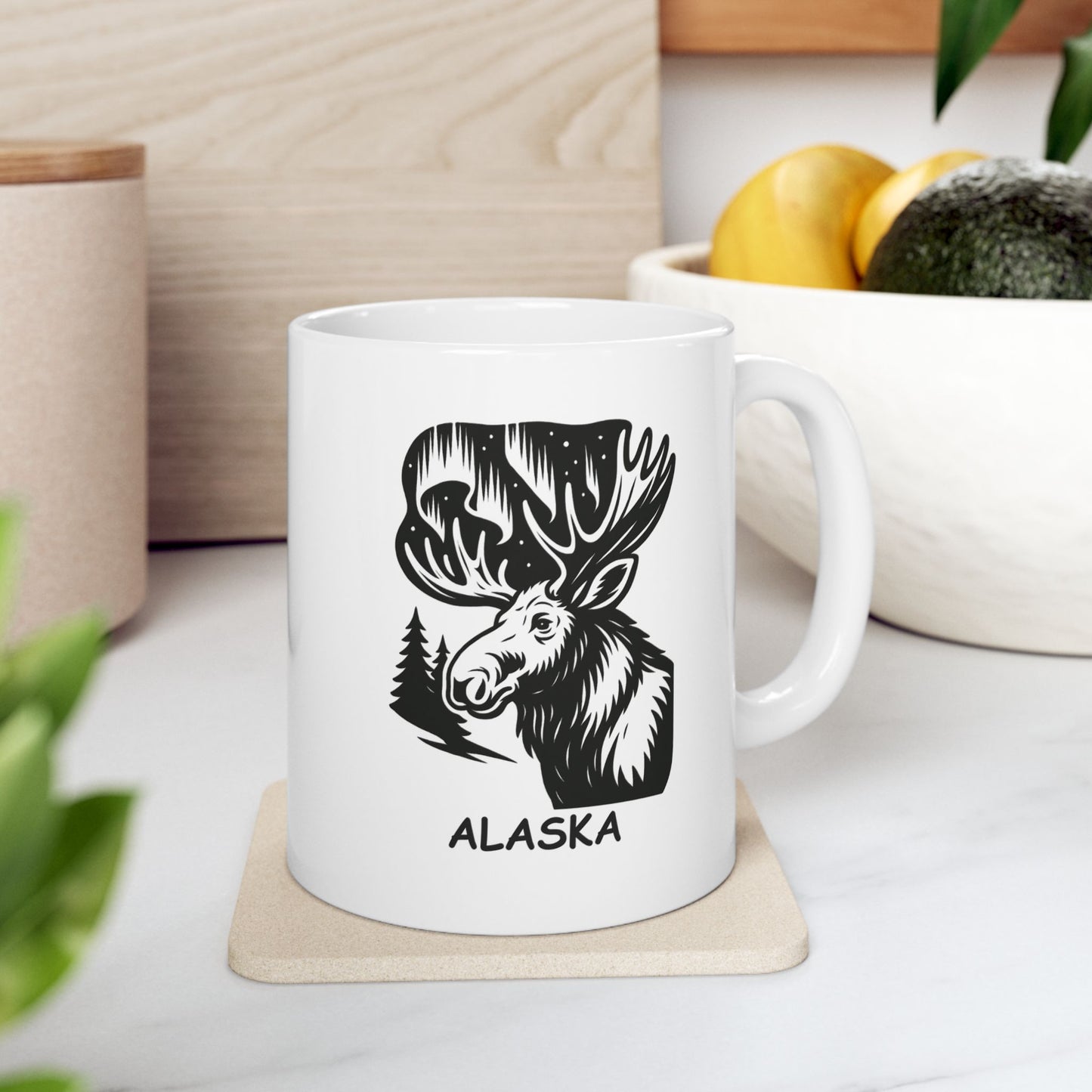 "In Alaska, if you can’t see the Northern Lights, you’ll at least see the moose." Ceramic Mug - 11oz 15oz - 13053