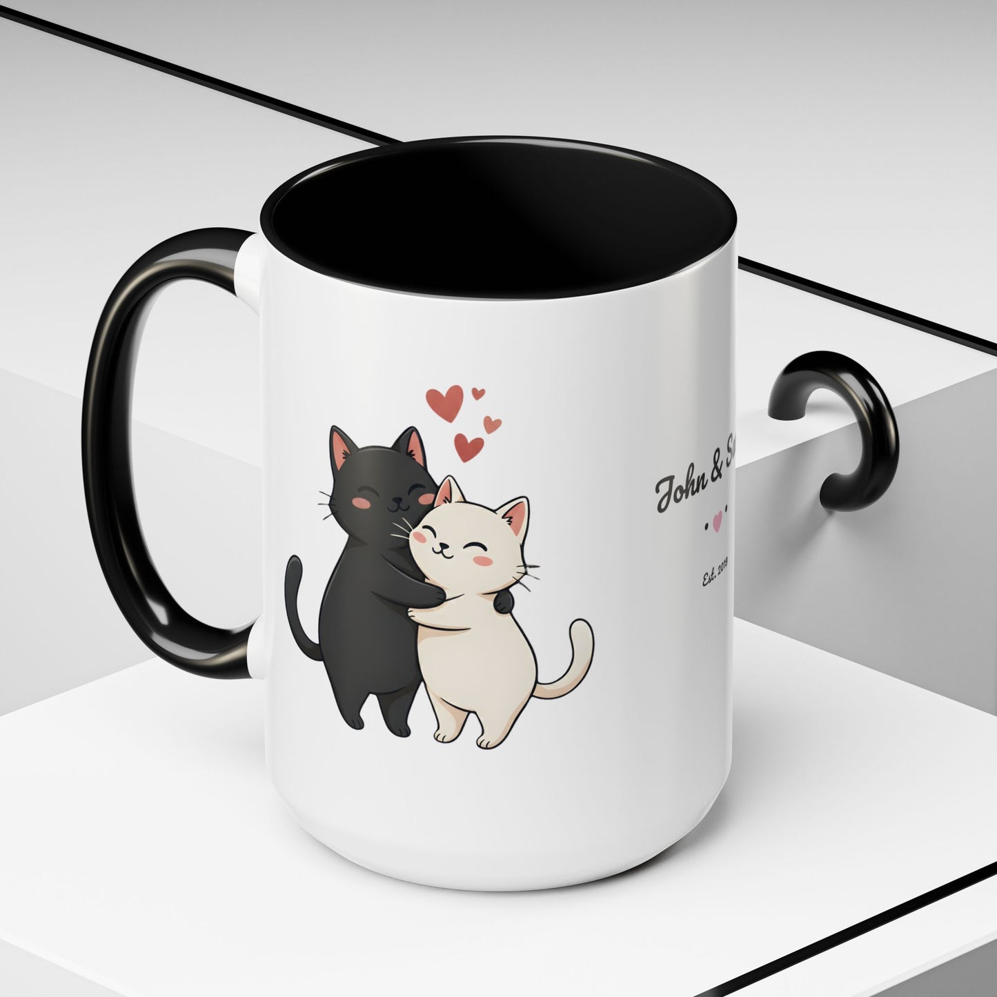 Cute Cats Personalized Mug — Custom Names & Established Date | Couple Valentine Gift (11oz / 15oz) - 14752