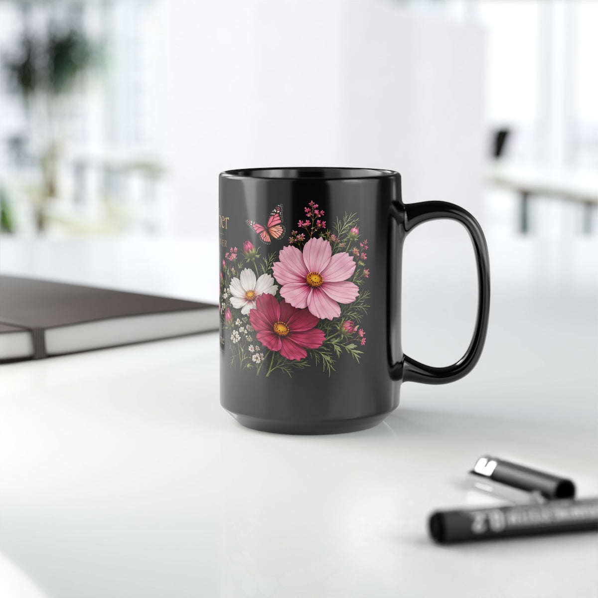 October Birth Flower Mug, Personalized Cosmos Black Coffee Cup - 14980