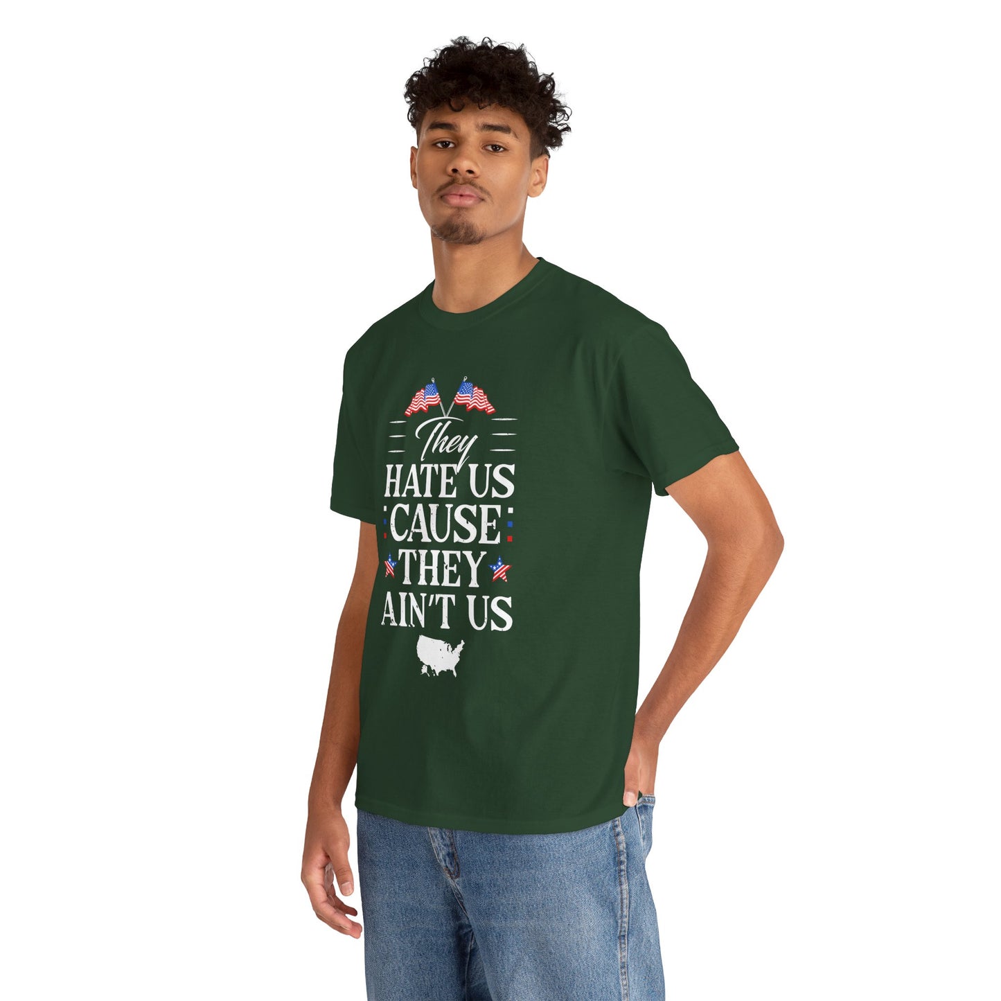 Patriotic Unisex Heavy Cotton Tee - 'They Hate Us Cause They Ain't Us' - Gift for Freedom Lovers, Casual Wear, Independence Day - 13651