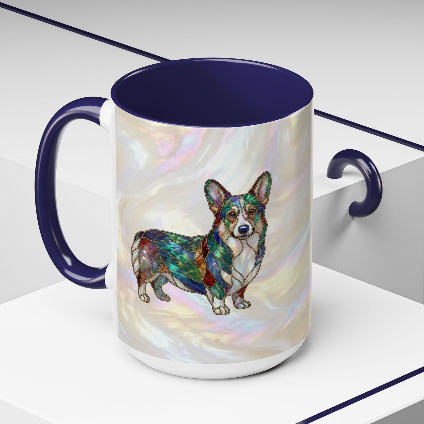 Corgi Accent Coffee Mug -Stained Glass Style (11/15oz) - 14627