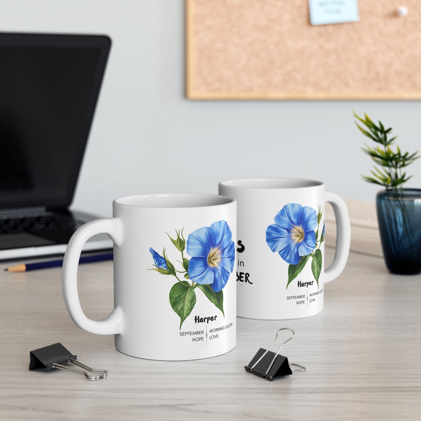 Happy Birthday: Queens Are Born In September, Morning Glory Flower, Customizable - Ceramic Mug, (11oz, 15oz)