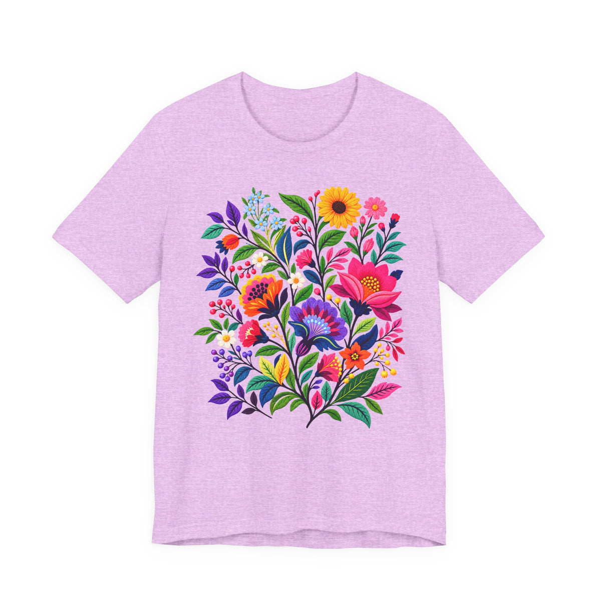 Bright Folk Art Floral T-Shirt, Colorful Flower Bouquet Tee - 14513