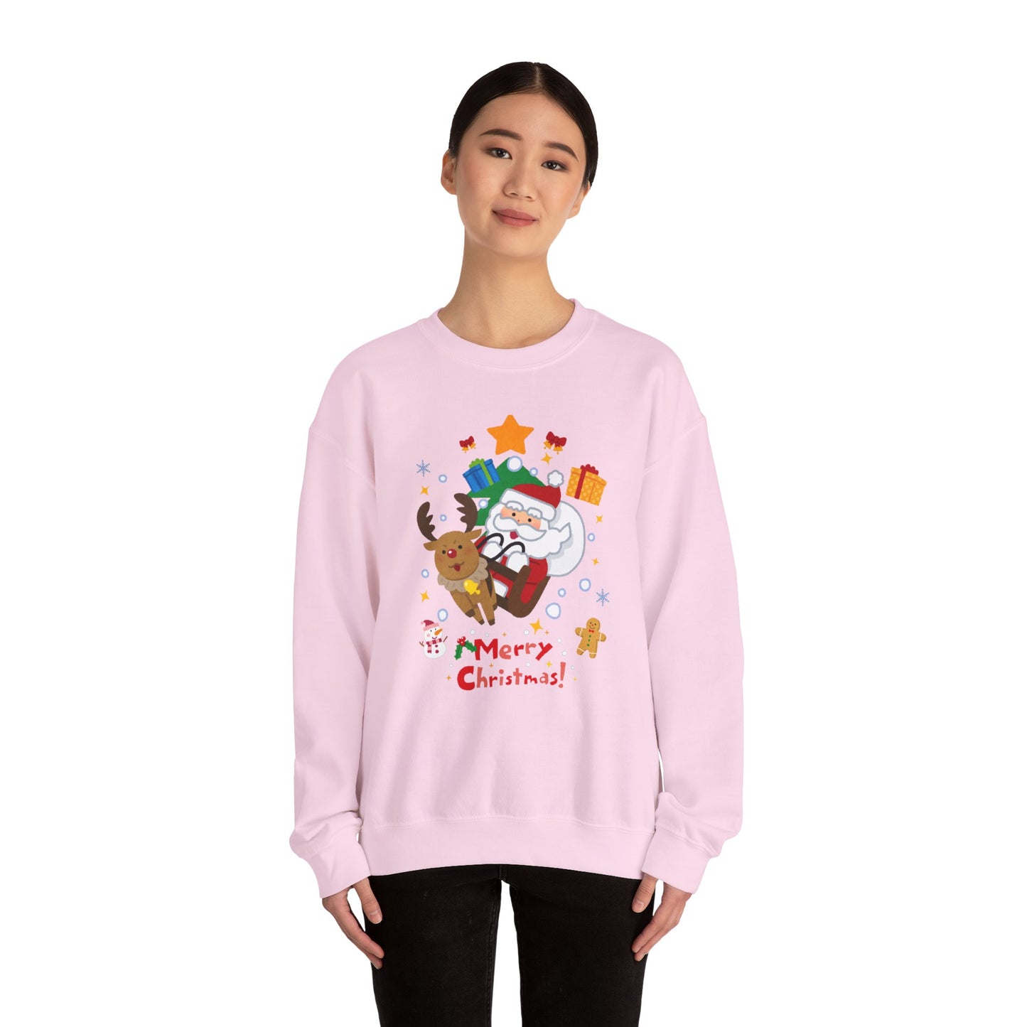 Merry Christmas, Santa & Reindeer - Unisex Heavy Blend™ Crewneck Sweatshirt - 10472