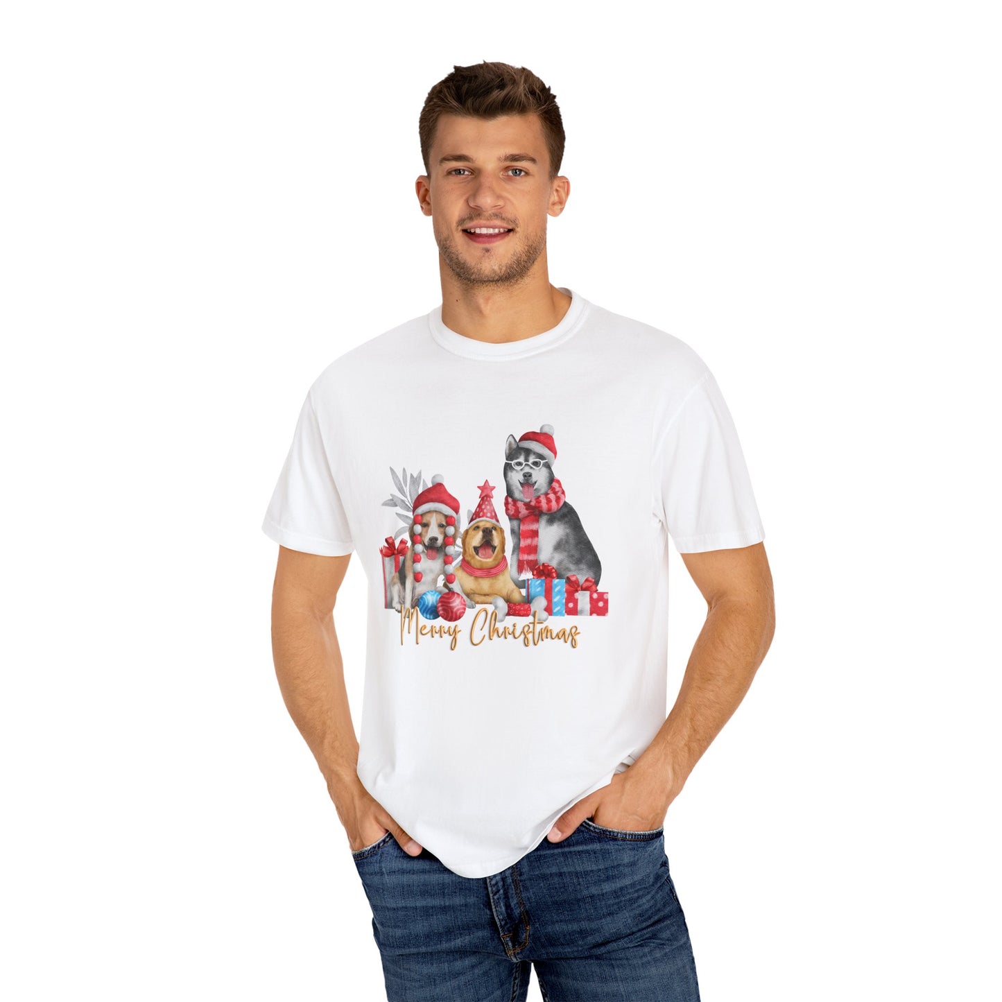 Dogs, Merry Christmas - Unisex Garment-Dyed T-shirt - 10284