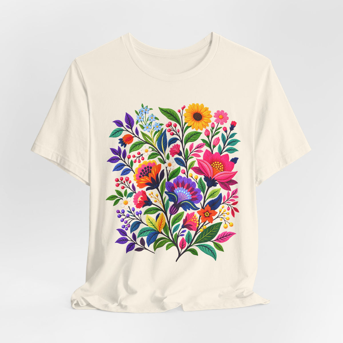 Bright Folk Art Floral T-Shirt, Colorful Flower Bouquet Tee - 14513