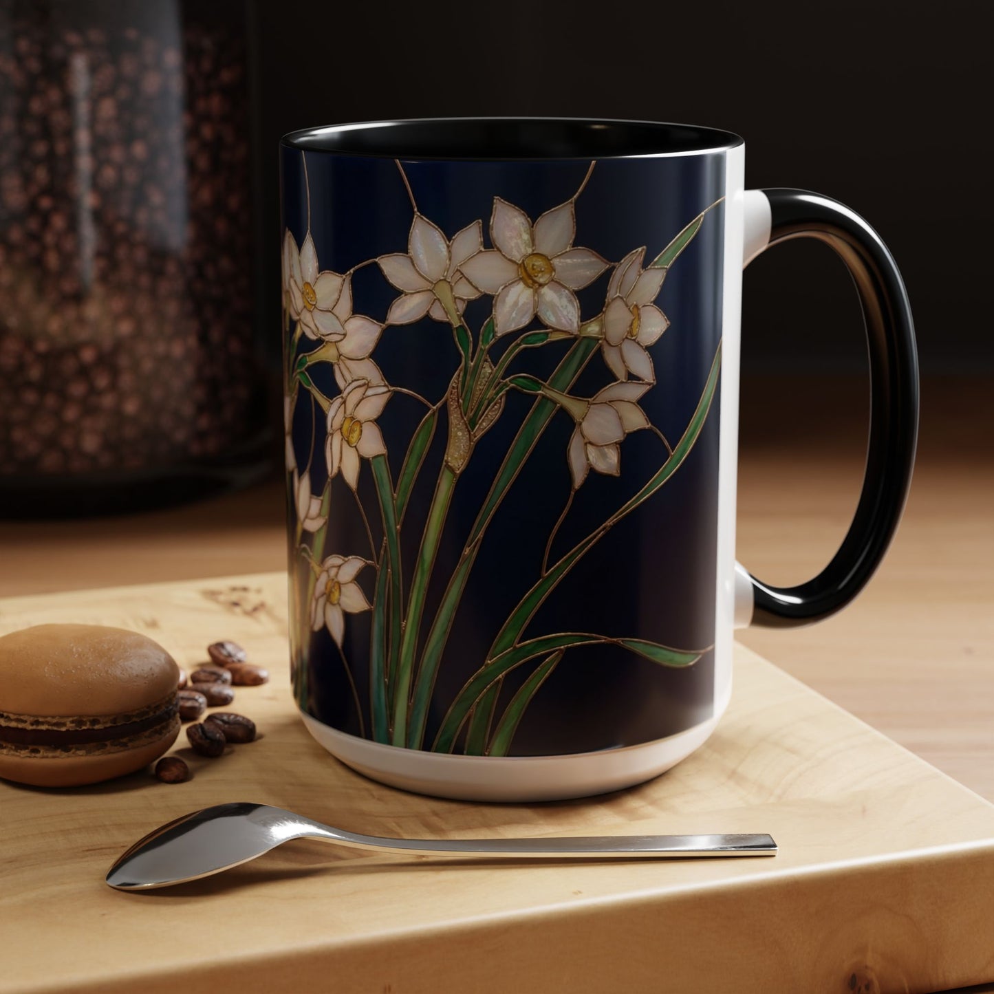 Narcissus Bloom Accent Coffee Mug — Stained Glass Design 11/15oz - 14597