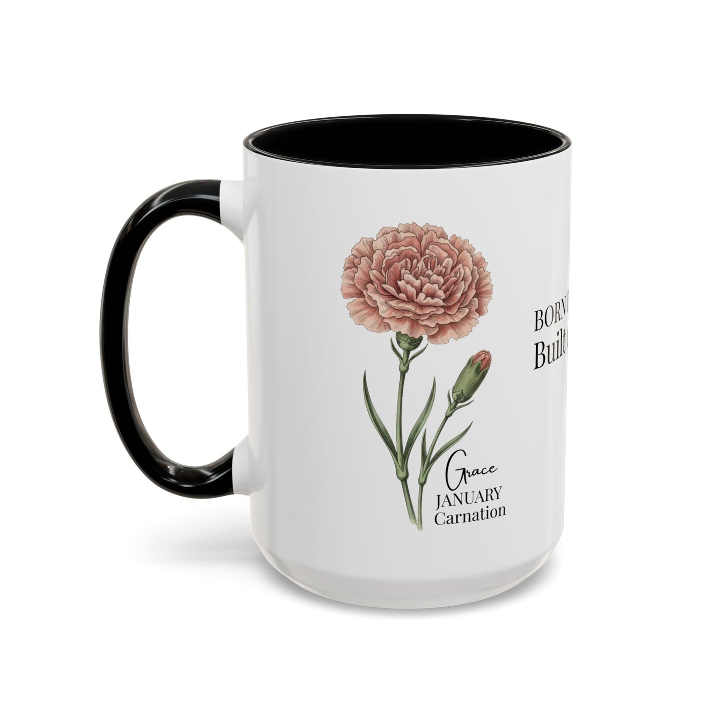 January Carnation Birth Flower Accent Coffee Mug – Customizable (11oz / 15oz) - 14671