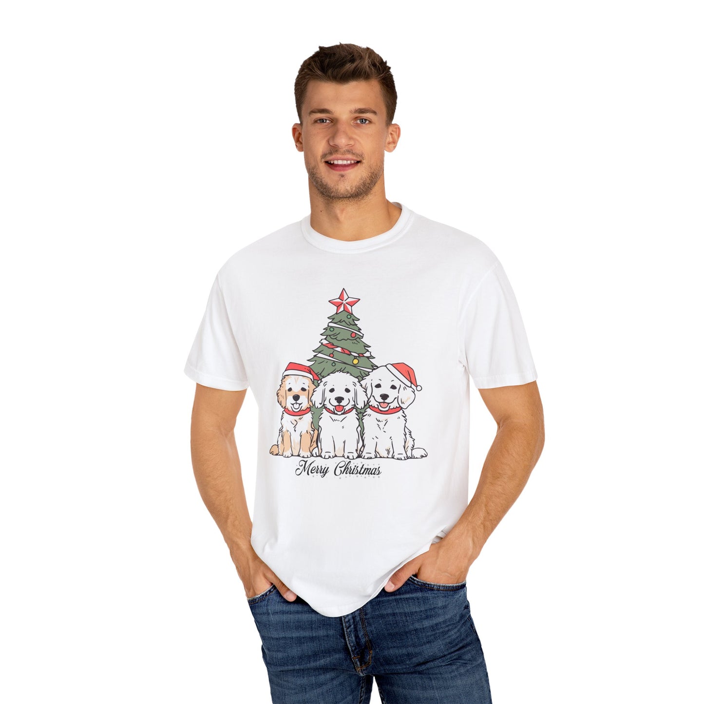 Puppies, Merry Christmas - Unisex Garment-Dyed T-shirt - 10280