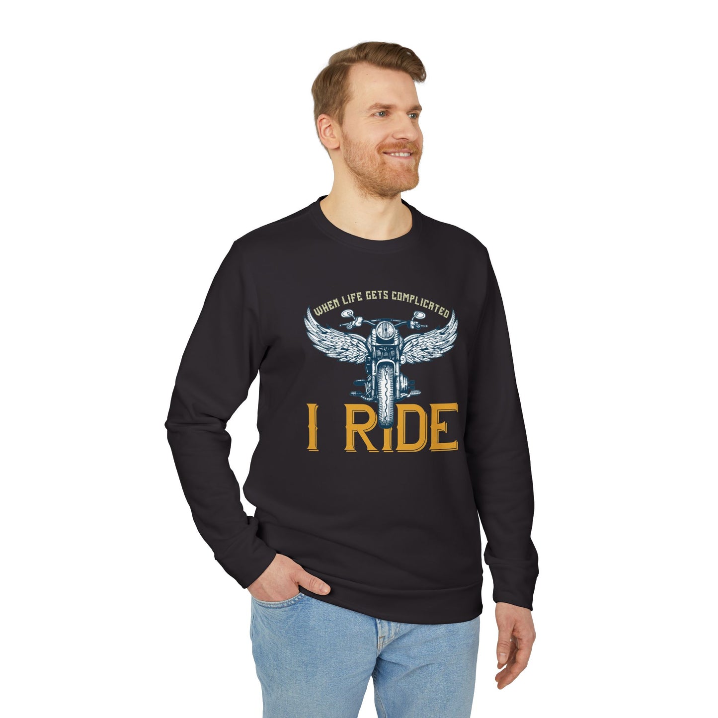When Life Gets Complicated, I Ride - adidas Unisex Fleece Crewneck Sweatshirt - 14098