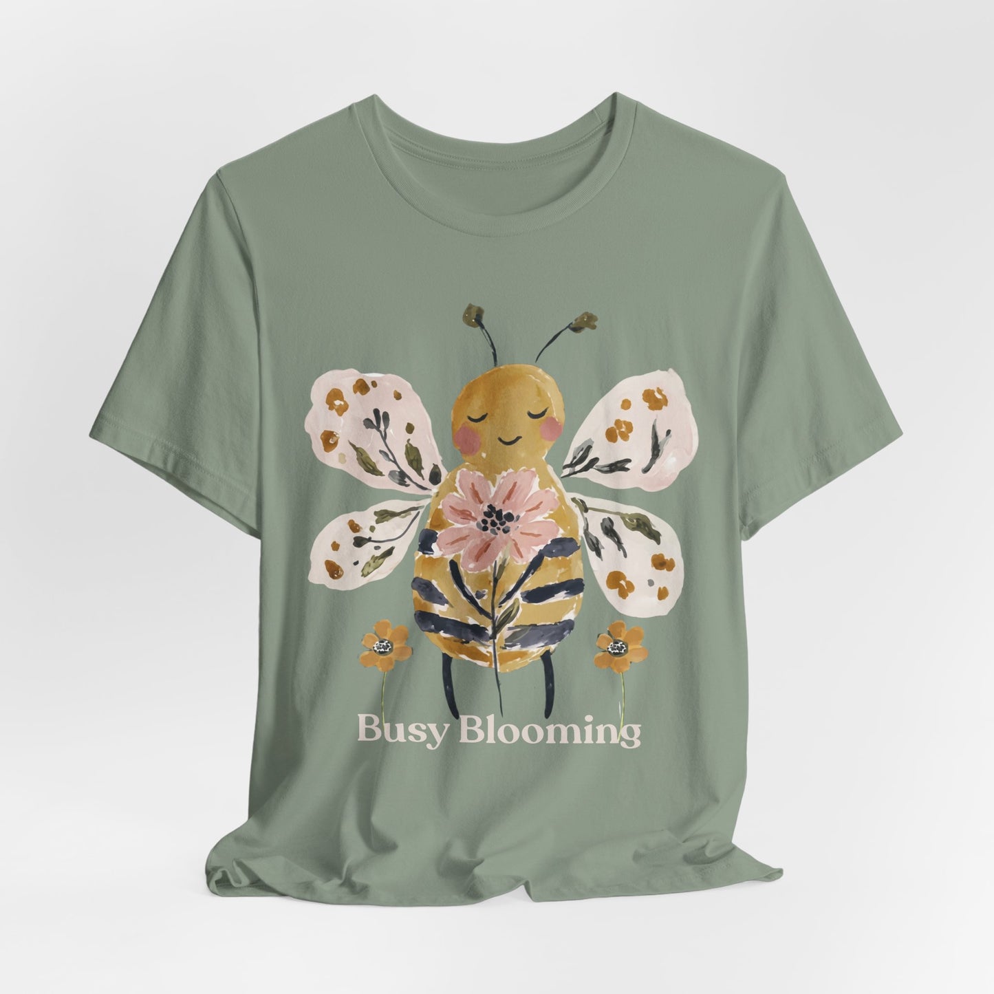 Busy Blooming Bee T-Shirt, Cute Watercolor Floral Bee Tee - 14960