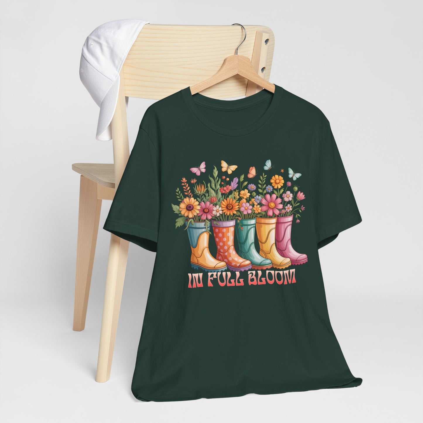In Full Bloom Garden T-Shirt, Colorful Rain Boots & Flowers Graphic Tee - 14971