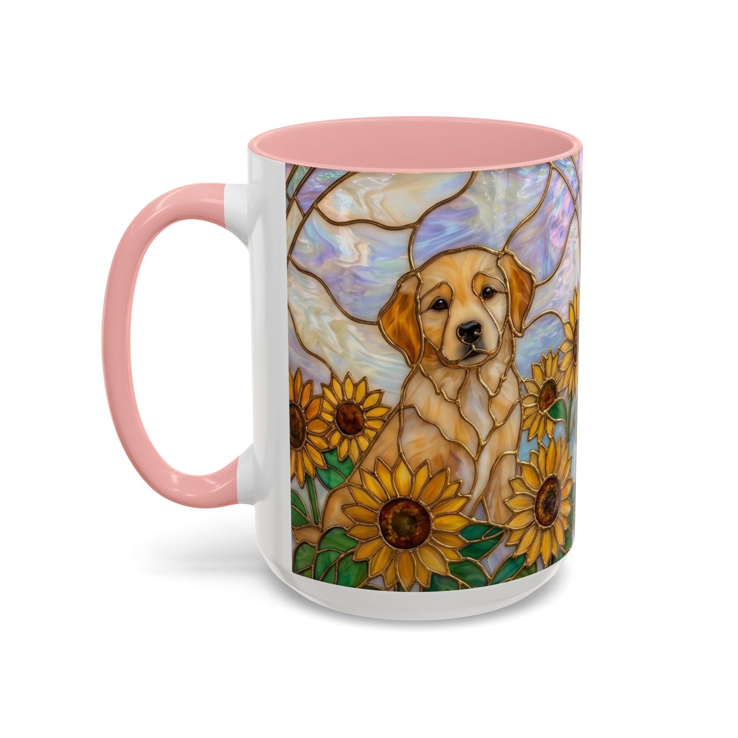 Sunflower Golden Retriever P uppiesAccent Coffee Mug –  Stained Glass Design (11/15 oz) - 14527