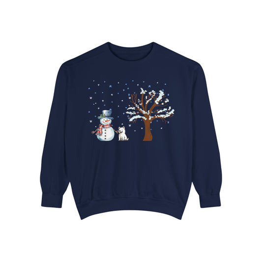 Snowman With A Puppy - Unisex Garment-Dyed Sweatshirt