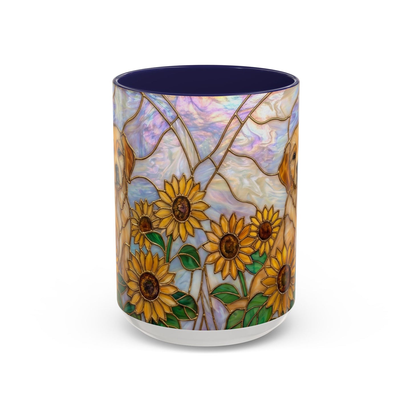 Sunflower Golden Retriever P uppiesAccent Coffee Mug –  Stained Glass Design (11/15 oz) - 14527
