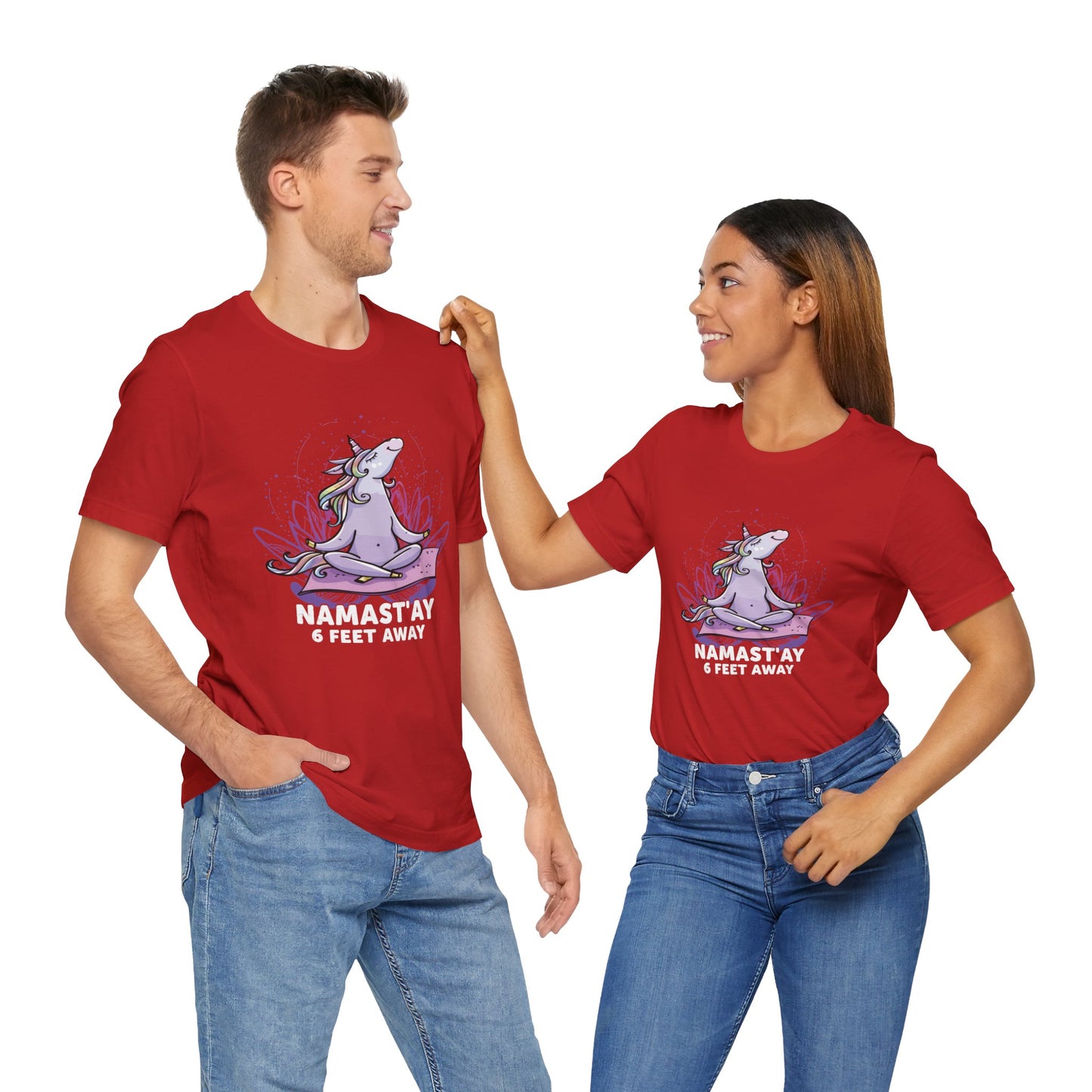 Yoga: Namastay, 6 Feet Away - Unisex Jersey Short Sleeve Tee