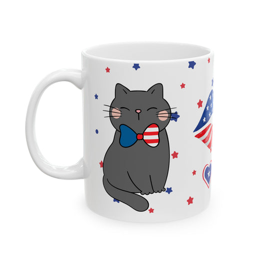 July 4, Cat's Love - Ceramic Mug, (11oz, 15oz)