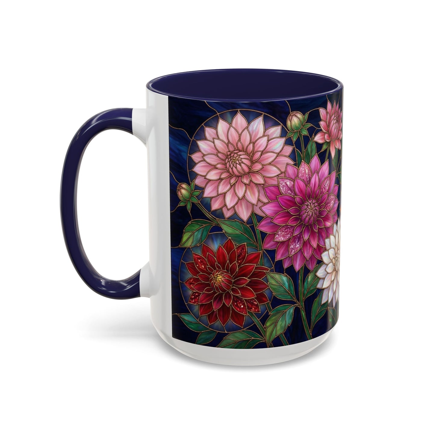 Dahlia Floral Accent Coffee Mug — Stained-Glass  Design (11/15oz) - 14562
