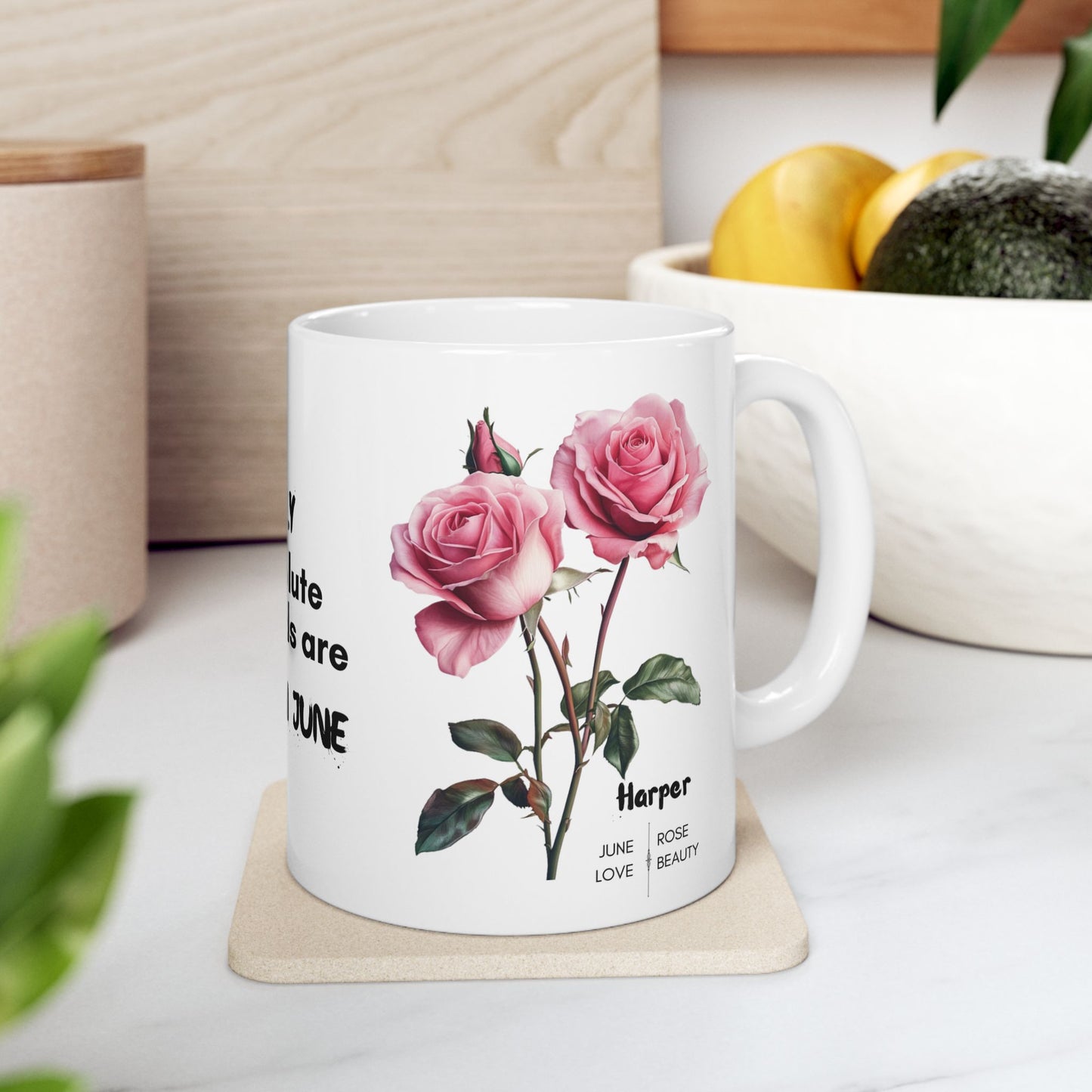 Happy Birthday: Only Absolute Legends Are Born In June, Pink Roses, Customizable - Ceramic Mug, (11oz, 15oz)