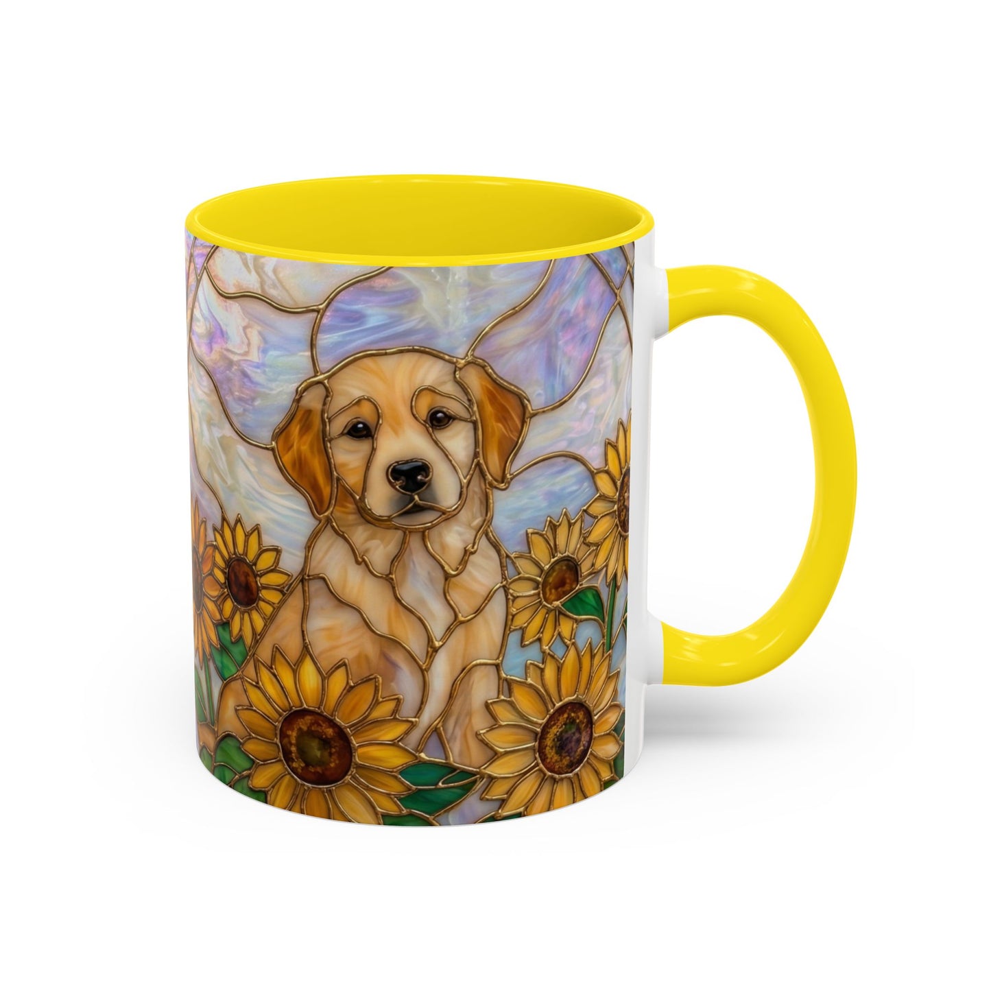 Sunflower Golden Retriever P uppiesAccent Coffee Mug –  Stained Glass Design (11/15 oz) - 14527