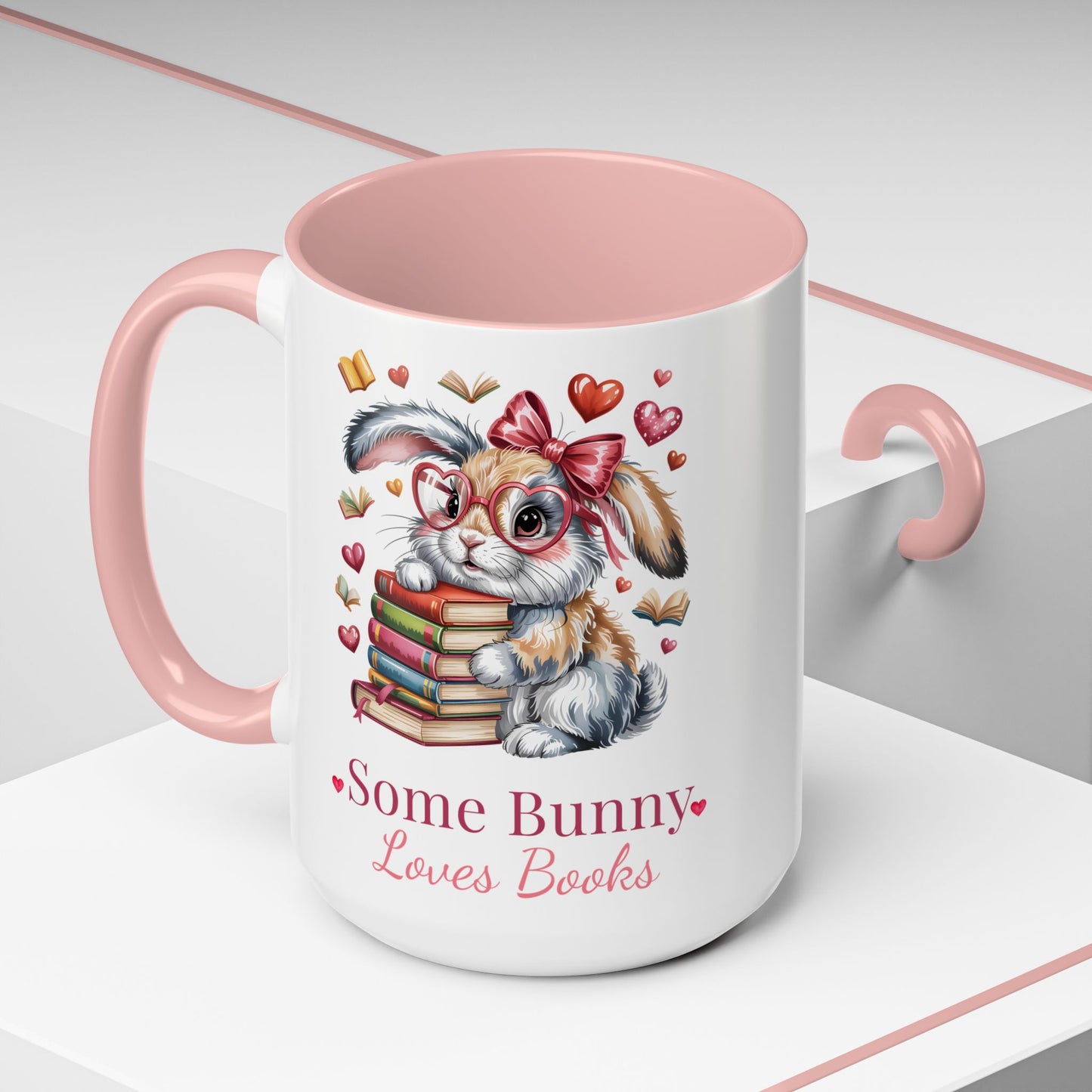 Some Bunny Loves Books Mug – Cute Book Lover Coffee Cup, Bunny Reading Gift for Teacher, Librarian or Reader (11oz / 15oz) - 14789