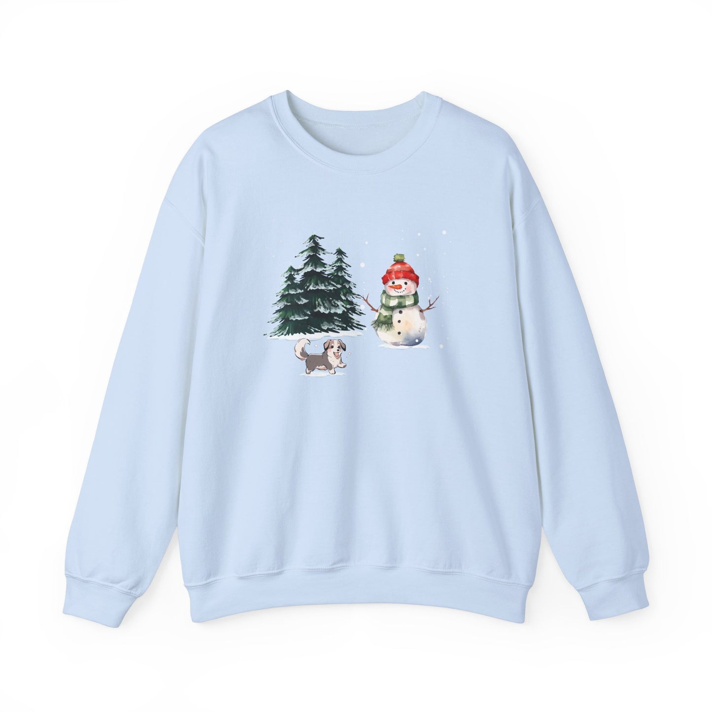 Winter Trees, Snowman, Puppy - Unisex Heavy Blend™ Crewneck Sweatshirt - 10260