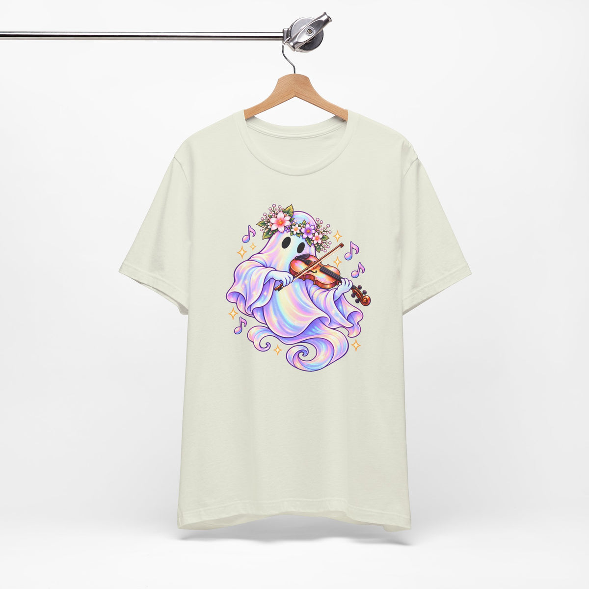Ghost Violin T-Shirt, Cute Pastel Floral Music Lover Tee - 14528