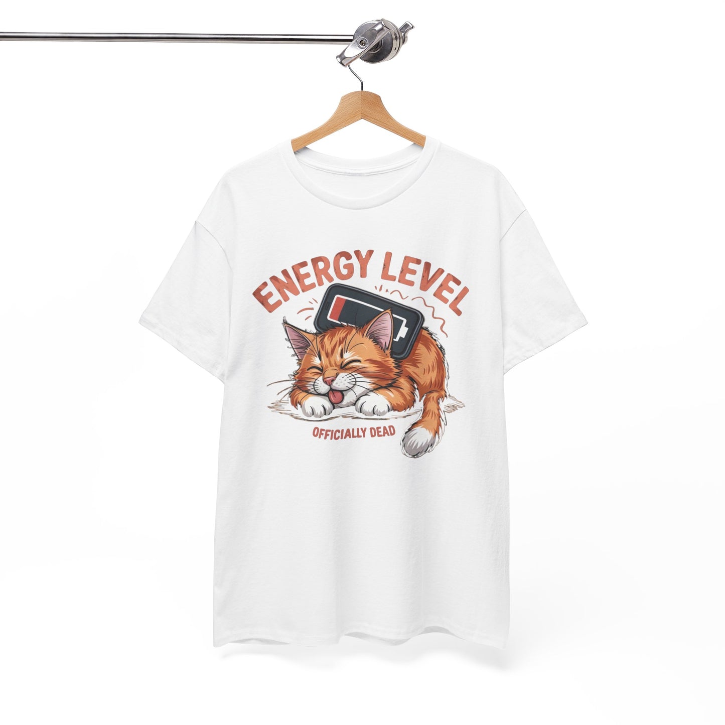 Energy Level: Officially Dead T-Shirt — Funny Cat Graphic Tee, Cat Lover Gift - 14867