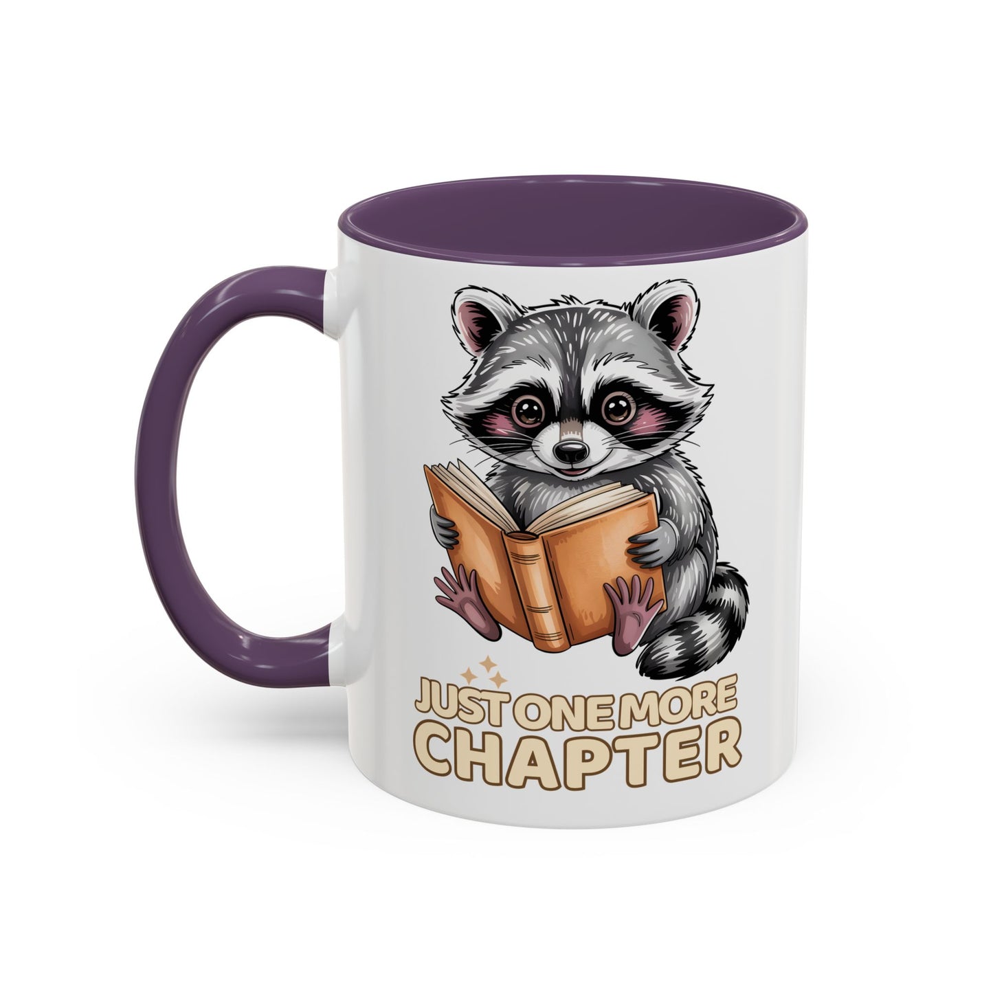 Just One More Chapter Mug – Raccoon Reading Coffee Mug, Book Lover Gift for Teacher or Librarian (11oz / 15oz)- 14792
