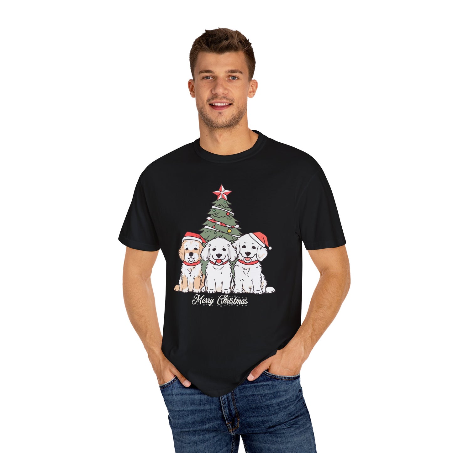 Puppies, Merry Christmas - Unisex Garment-Dyed T-shirt - 10280