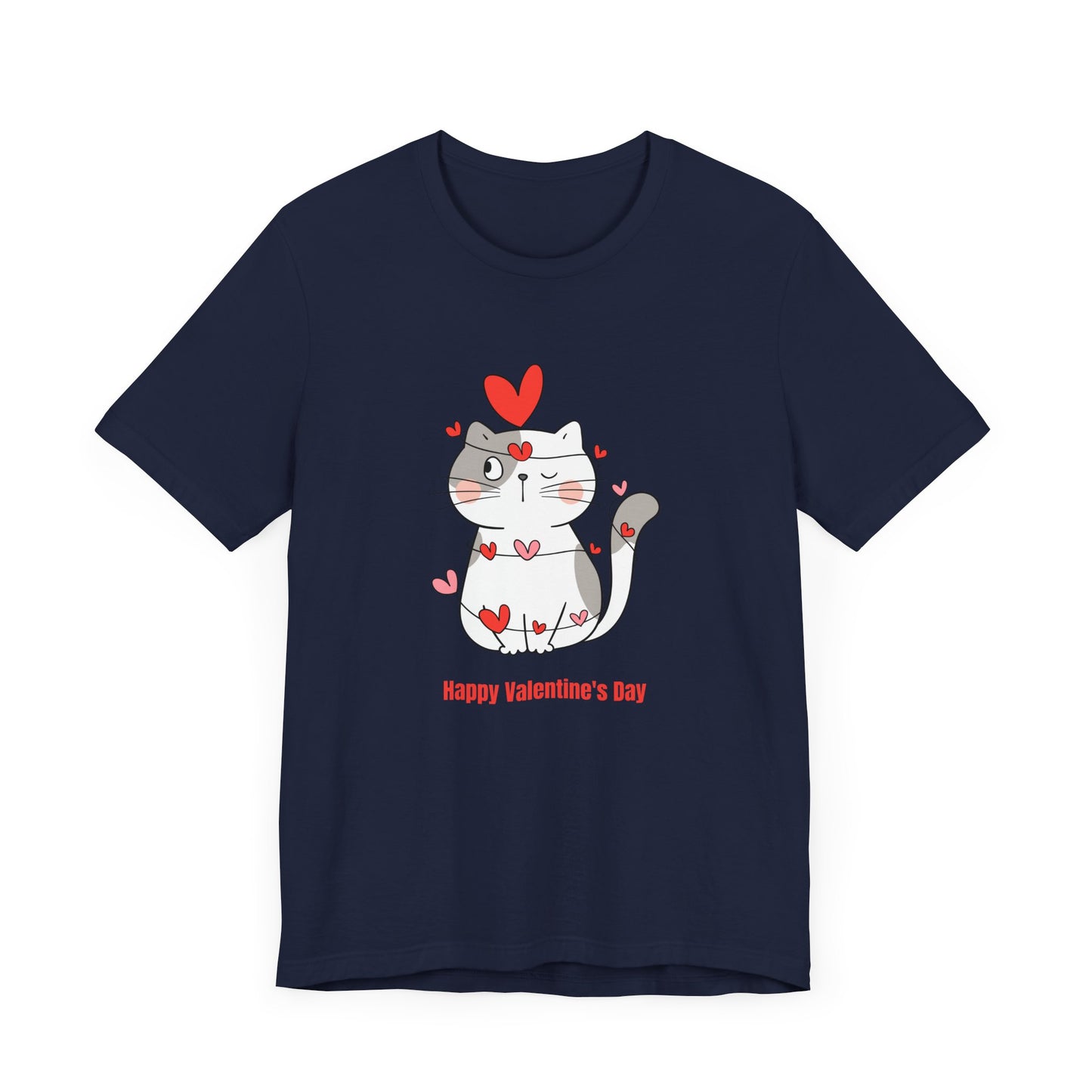 Cute Cat, Happy Valentine's Day - Unisex Jersey Short Sleeve Tee - 11359
