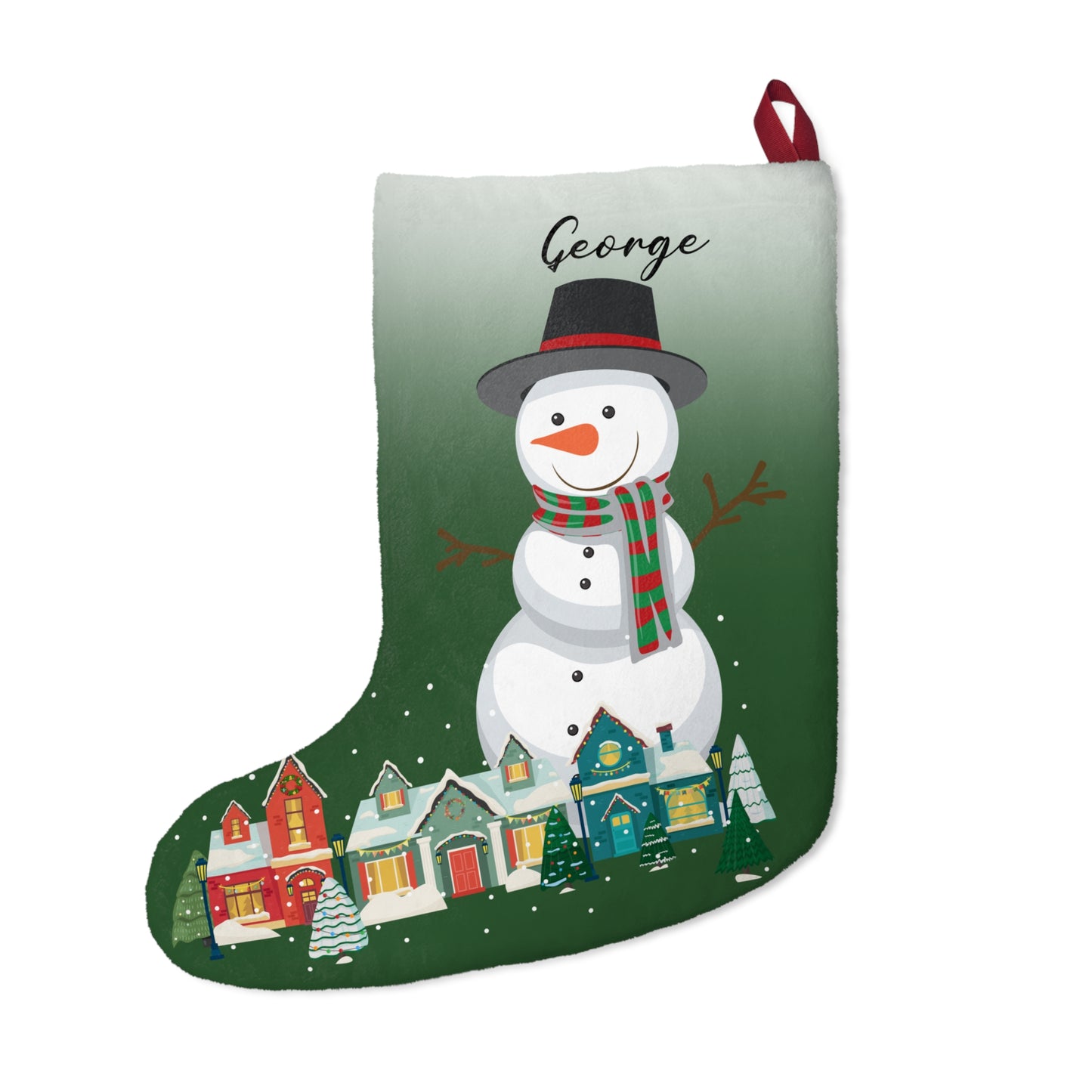 George, Snowman & Houses, Customizable - Christmas Stockings - 10208