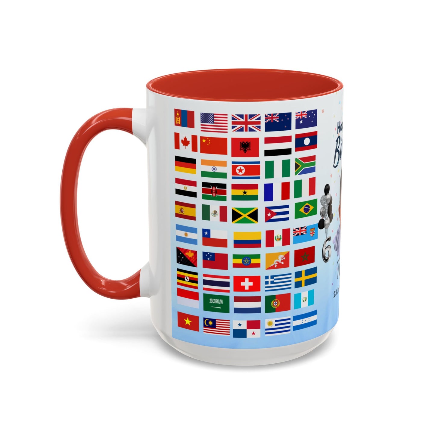 Kids, Happy Birthday, World Flag Fan, Details Customizable - Accent Coffee Mug (11, 15oz) - 11232