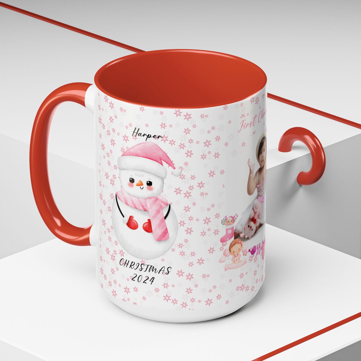 First Christmas, Baby Girl, Customizable - Accent Coffee Mug (11, 15oz) - 10001