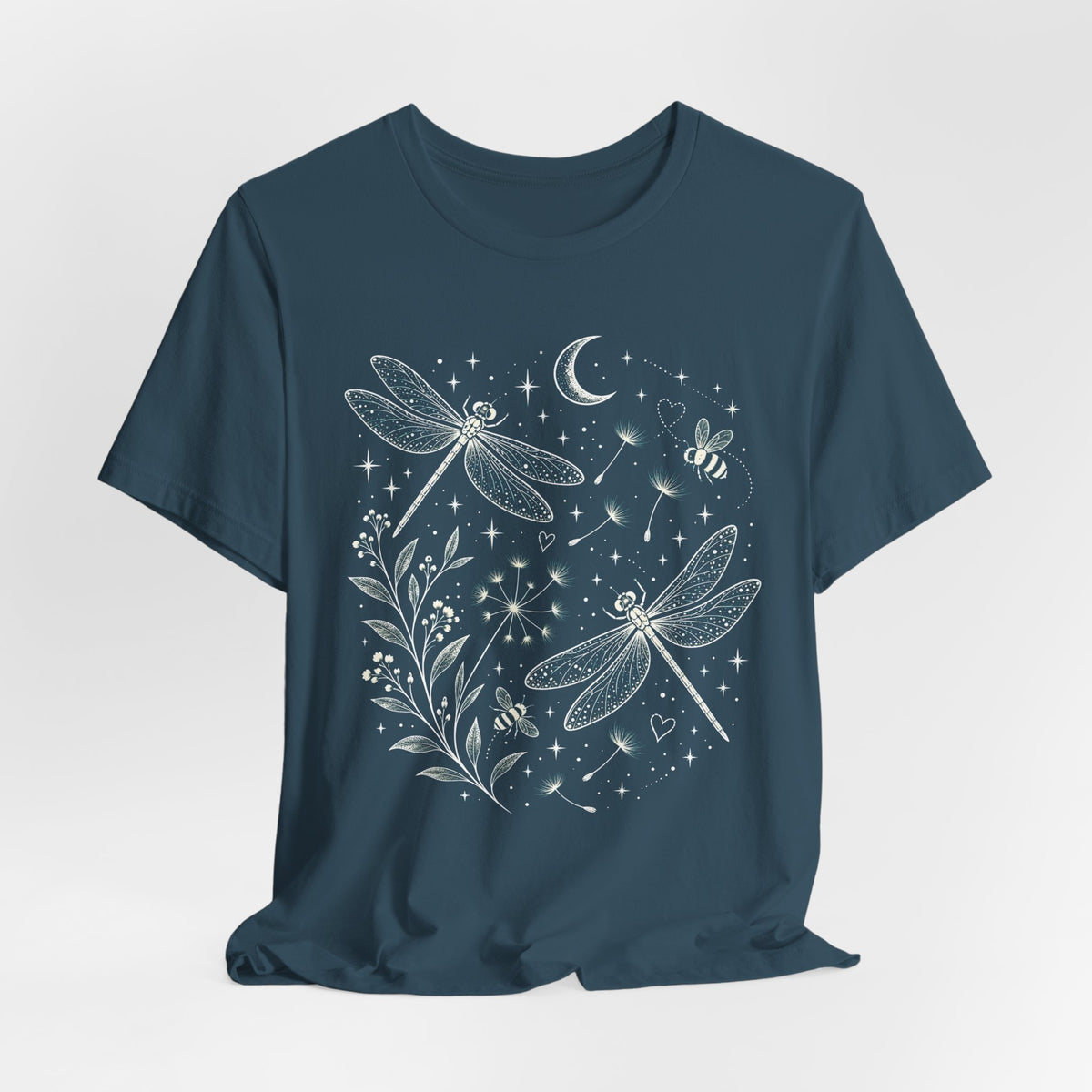 Dragonfly Moon T-Shirt, Whimsical Celestial Nature Tee - 14518