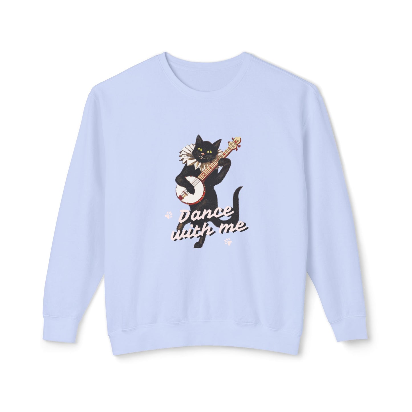 Cat, Playing Music, Dance With Me - Unisex Lightweight Crewneck Sweatshirt - 11271