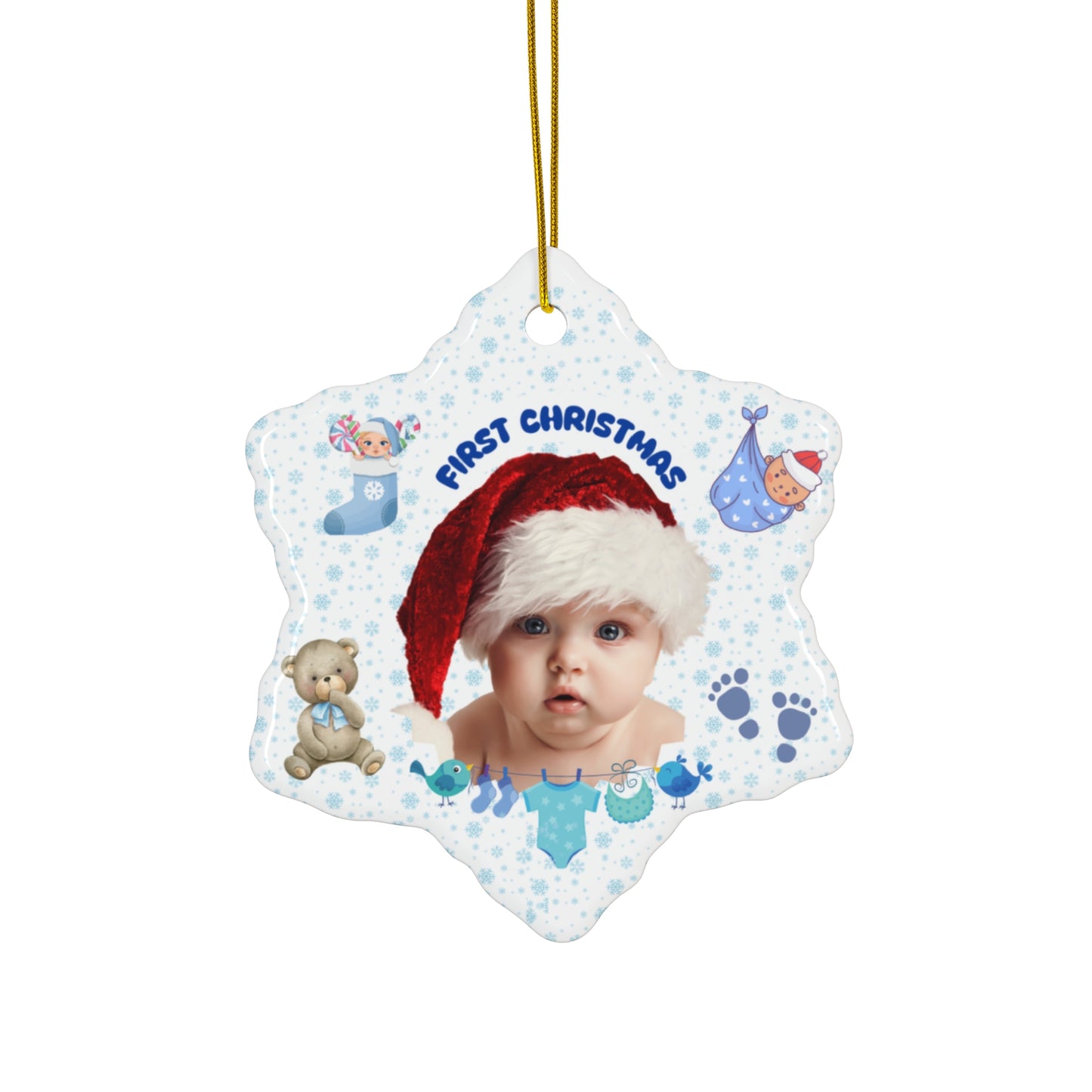 First Christmas, Baby Boy, Customizable - Ceramic Ornament, 4 Shapes - 10016