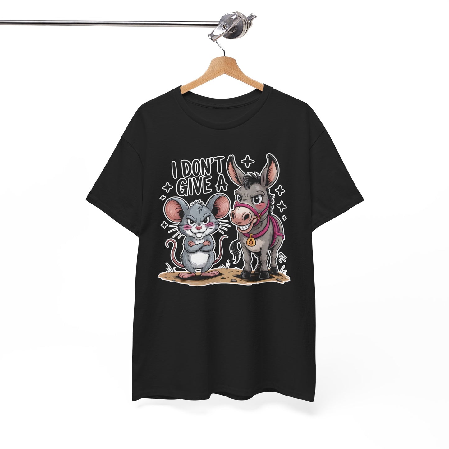 Funny Animal T-Shirt – “I Don’t Give a…” Mouse & Donkey Sarcastic Humor Tee Gift - 14856