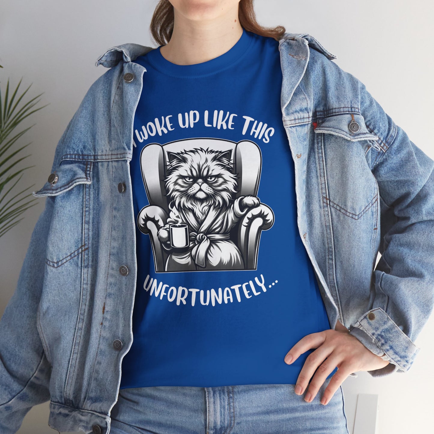 Funny Grumpy Cat T-Shirt – “I Woke Up Like This… Unfortunately” Graphic Tee- 14843