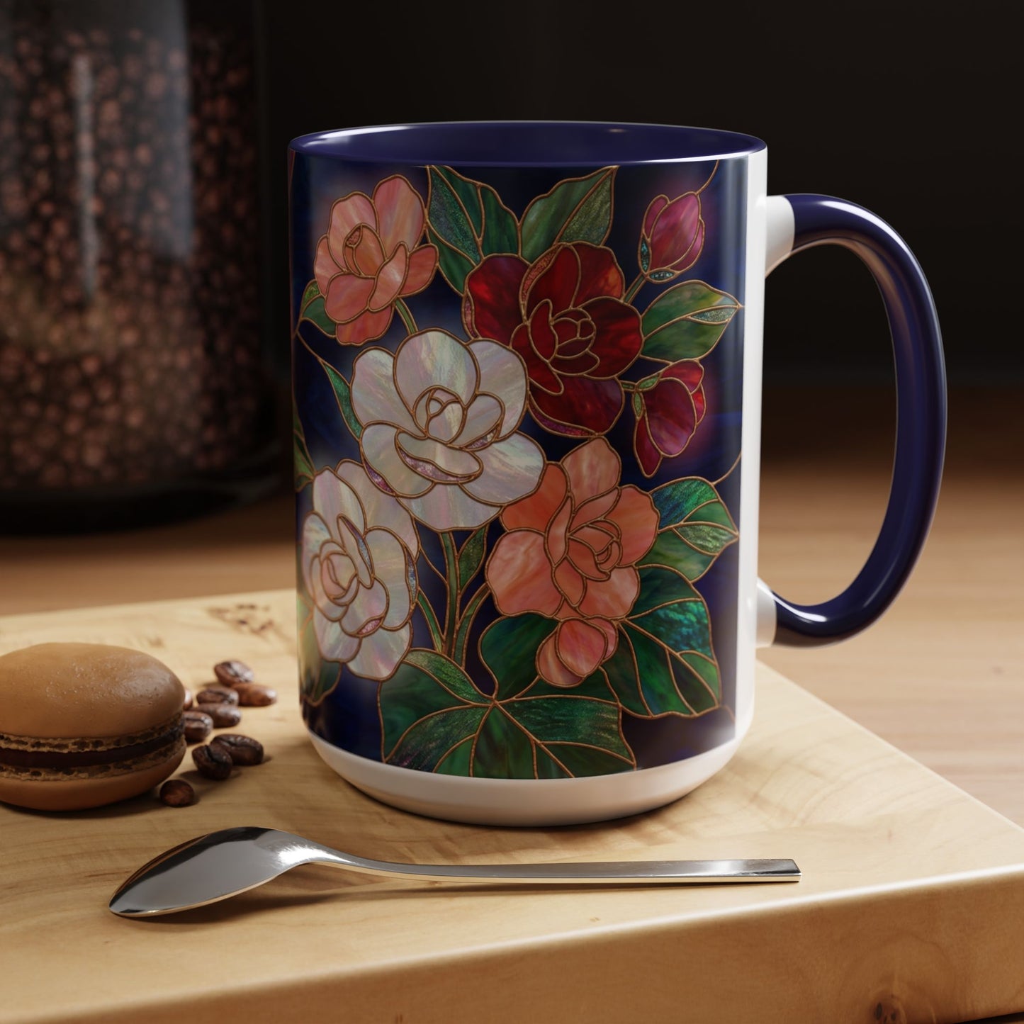 Begonia Floral Accent Coffee Mug – Stained Glass Design 11/15oz - 14555
