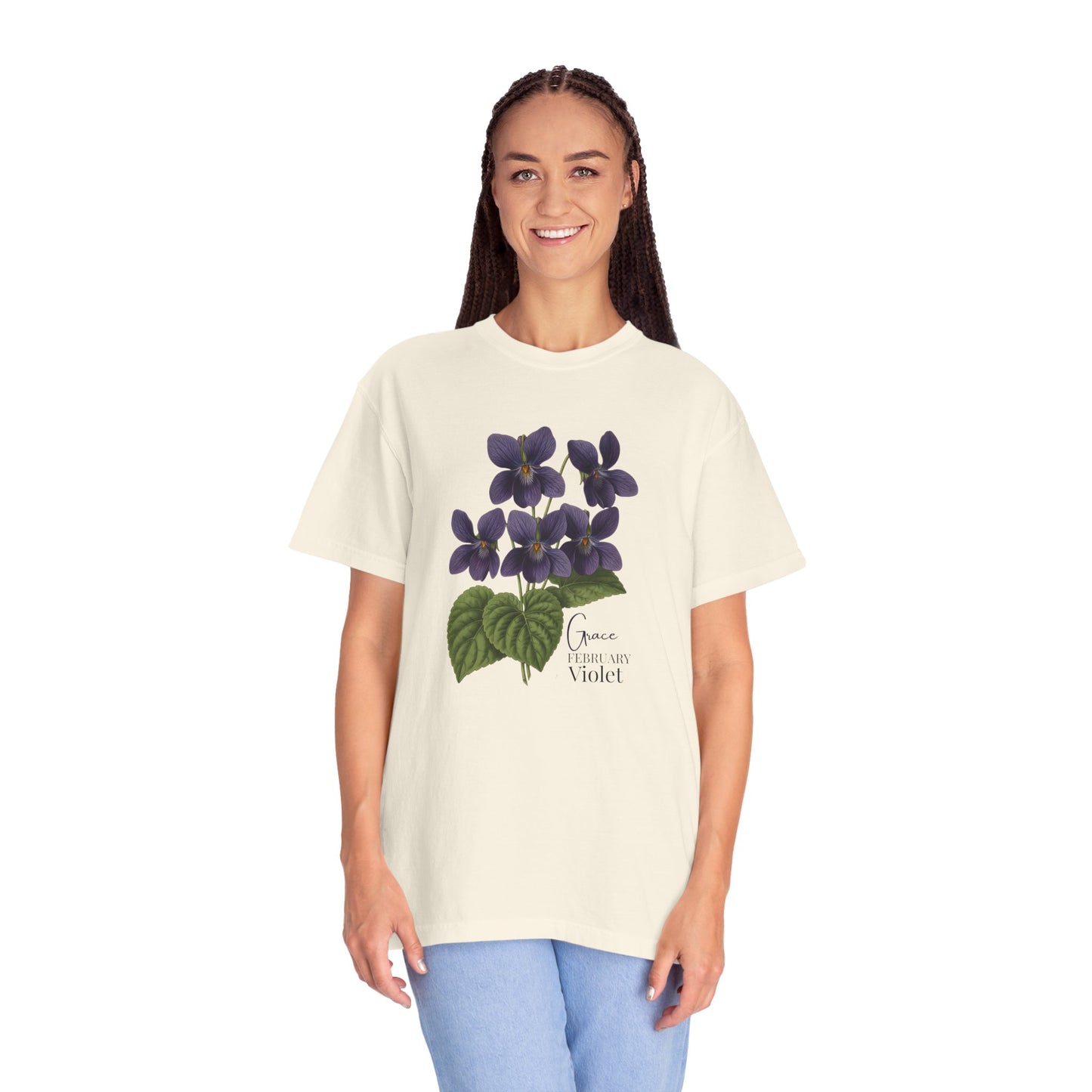 February Birth Flower Violet T-Shirt – Heavyweight Garment-Dyed Tee - 14694