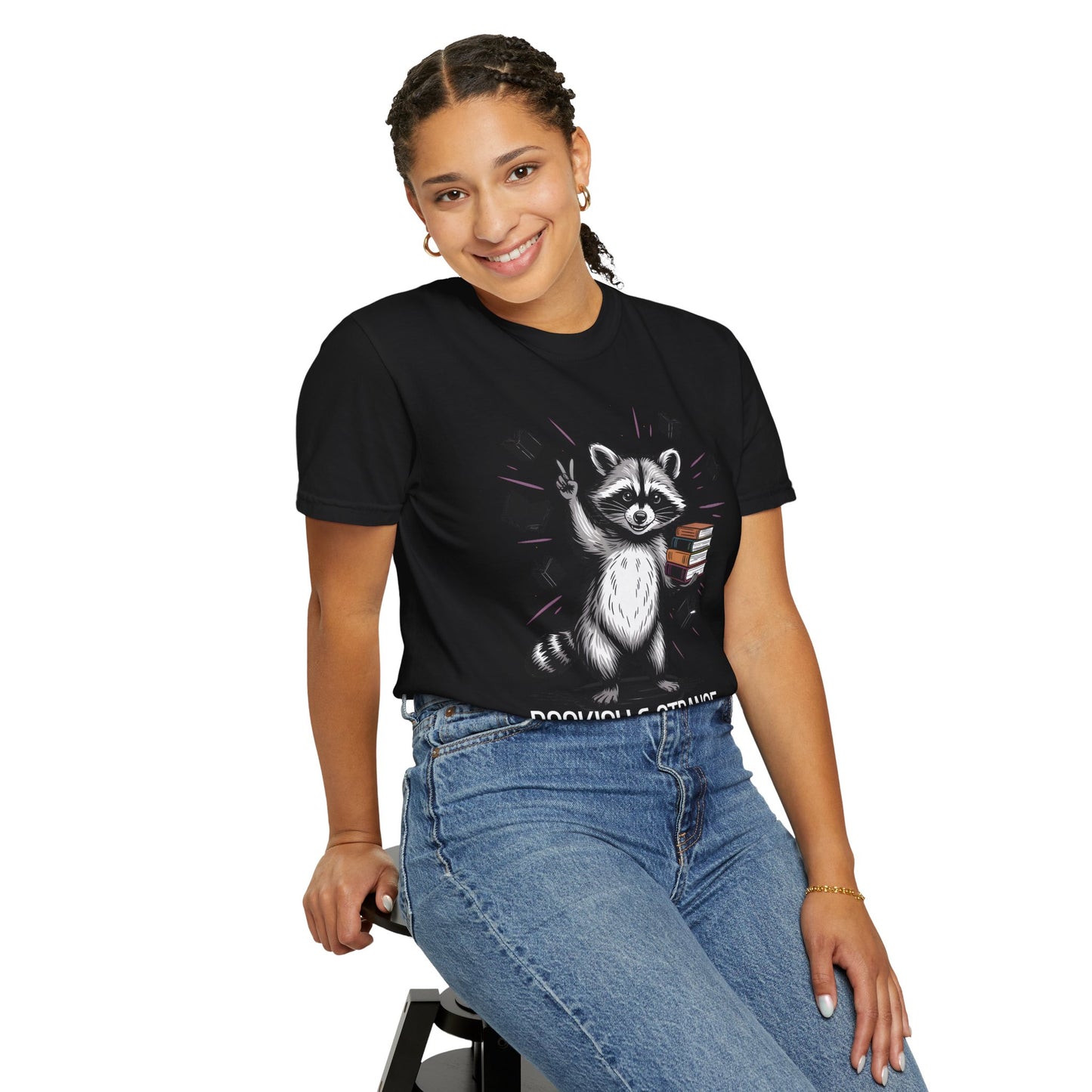 Bookish & Strange Raccoon T-Shirt – Cute Book Lover Graphic Tee - 14802