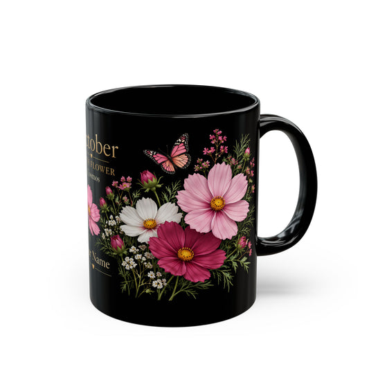 October Birth Flower Mug, Personalized Cosmos Black Coffee Cup - 14980