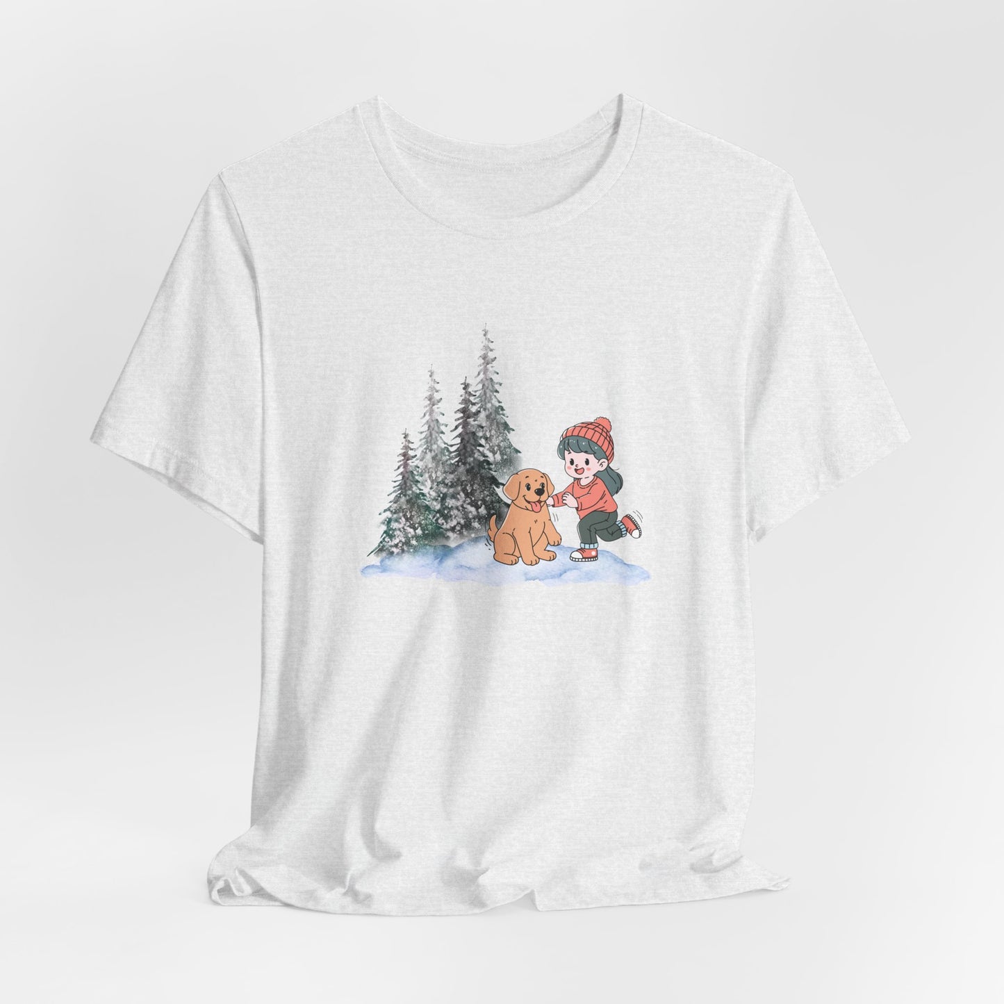 Winter Trees, Girl & Puppy - Unisex Jersey Short Sleeve Tee - 10279