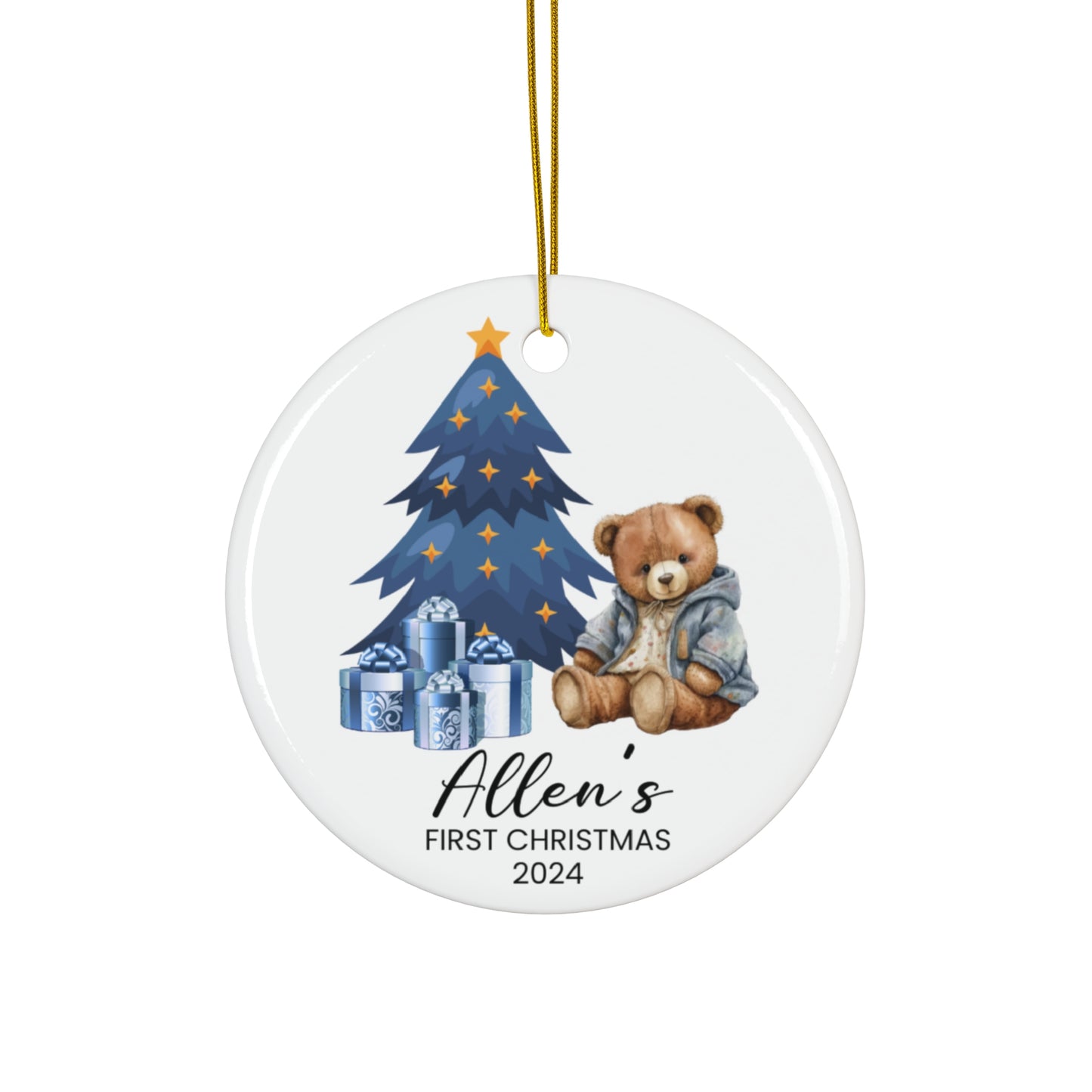 First Christmas, Baby Boy, Teddy Bear, Customizable - Ceramic Ornament, 4 Shapes - 10018